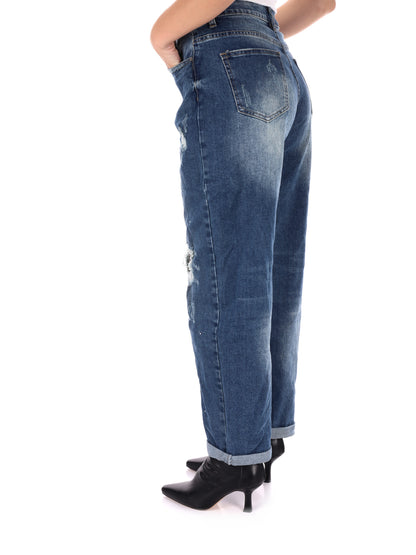 JEANS CON STRAPPI MISS LOVE DA DONNA DENIM SLAVATO BLU