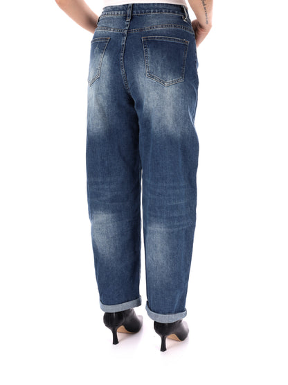 JEANS CON STRAPPI MISS LOVE DA DONNA DENIM SLAVATO BLU