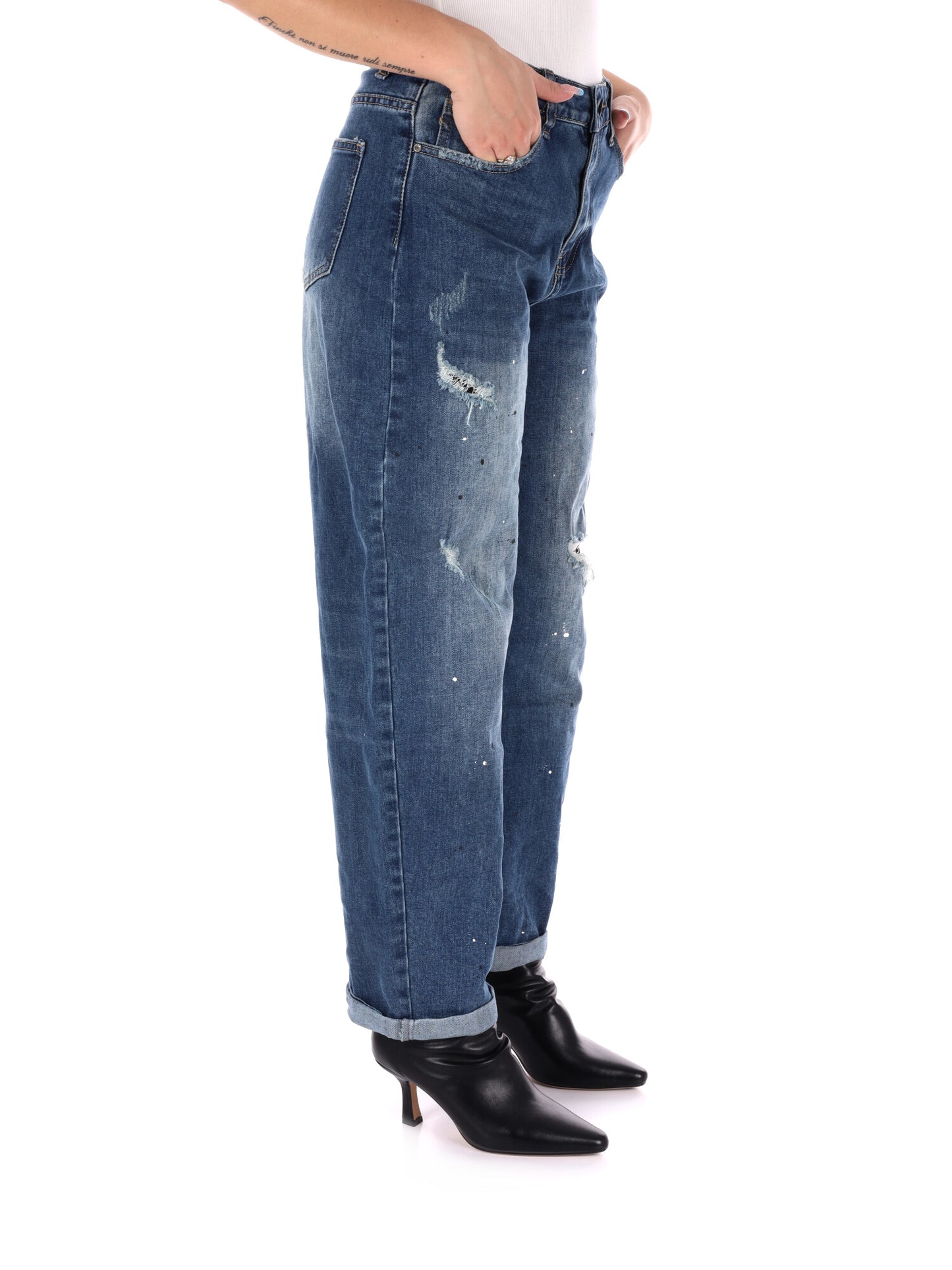 JEANS CON STRAPPI MISS LOVE DA DONNA DENIM SLAVATO BLU