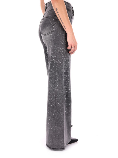 JEANS PANTAPALAZZO VITA ALTA CON STRASS MISS LOVE DA DONNA DENIM GRIGIO