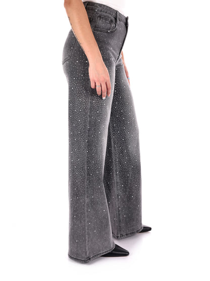 JEANS PANTAPALAZZO VITA ALTA CON STRASS MISS LOVE DA DONNA DENIM GRIGIO