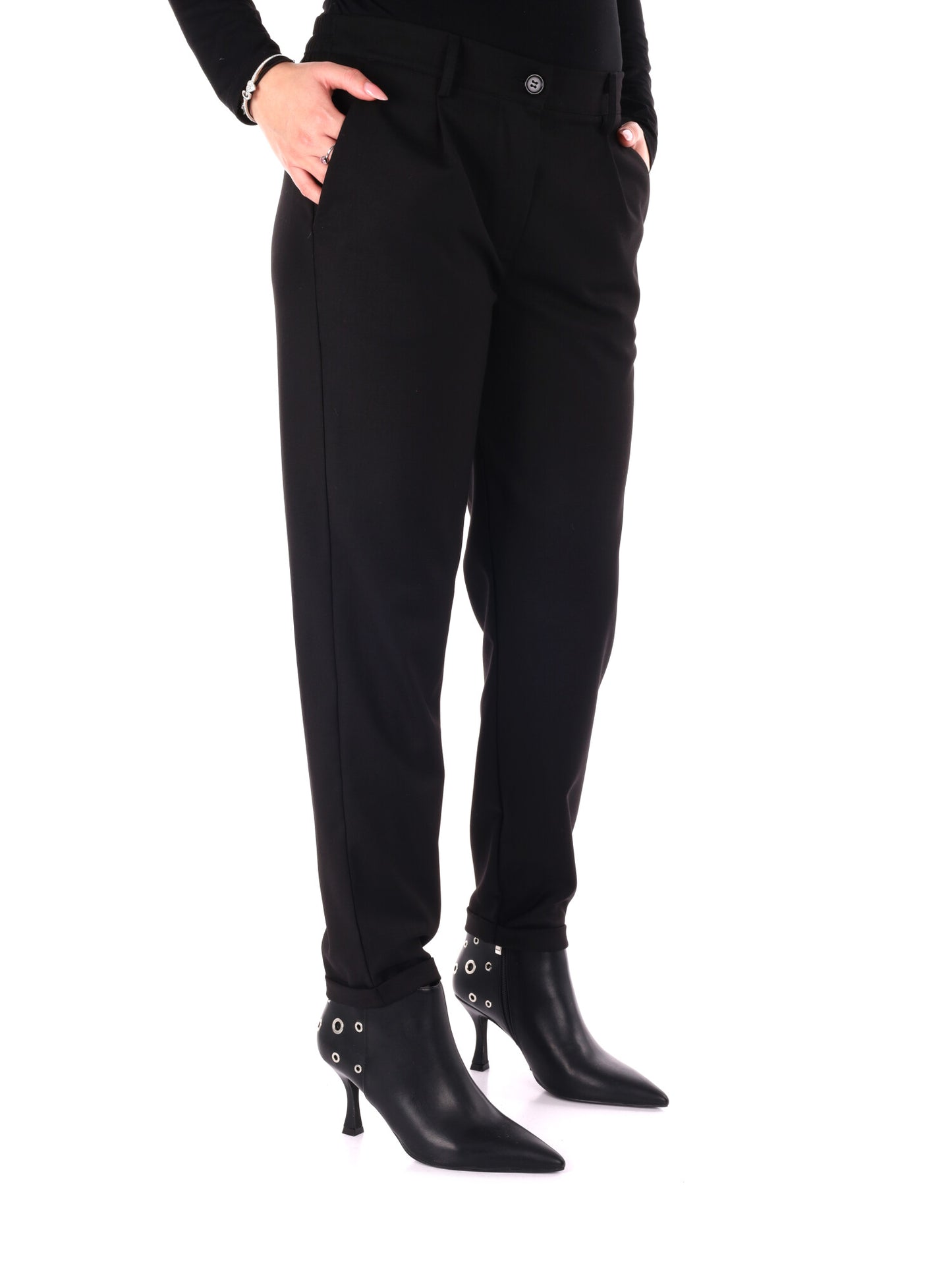 PANTALONE CON RISVOLTINO MISS LOVE DA DONNA NERO