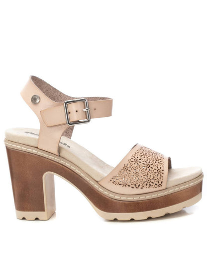 Sandali Refresh beige donna con tacco largo e cinturino