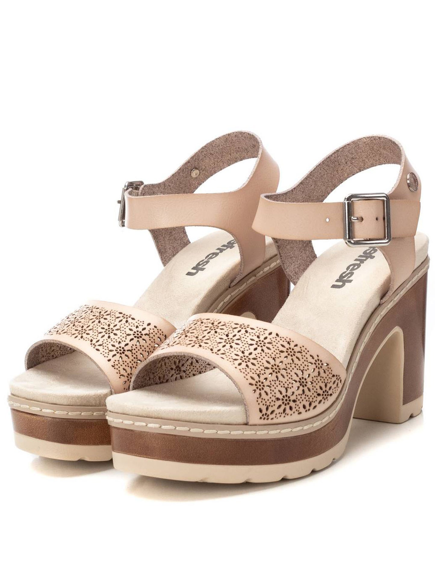 Sandali Refresh beige donna con tacco largo e cinturino