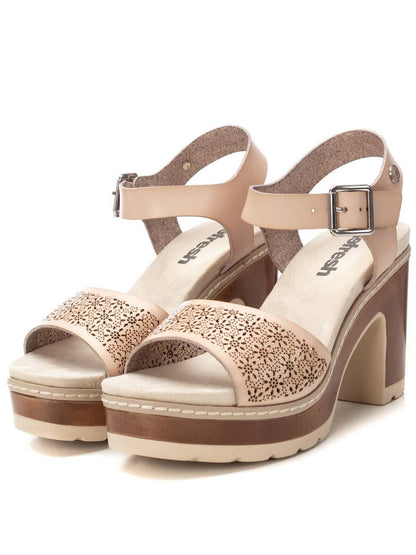 Sandali Refresh beige donna con tacco largo e cinturino
