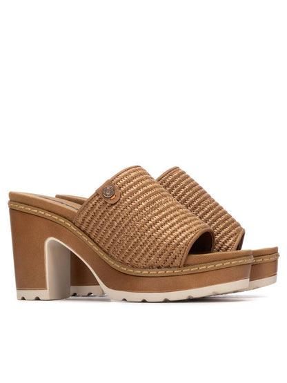 Refresh sandalo slip-on donna beige con tacco a blocco