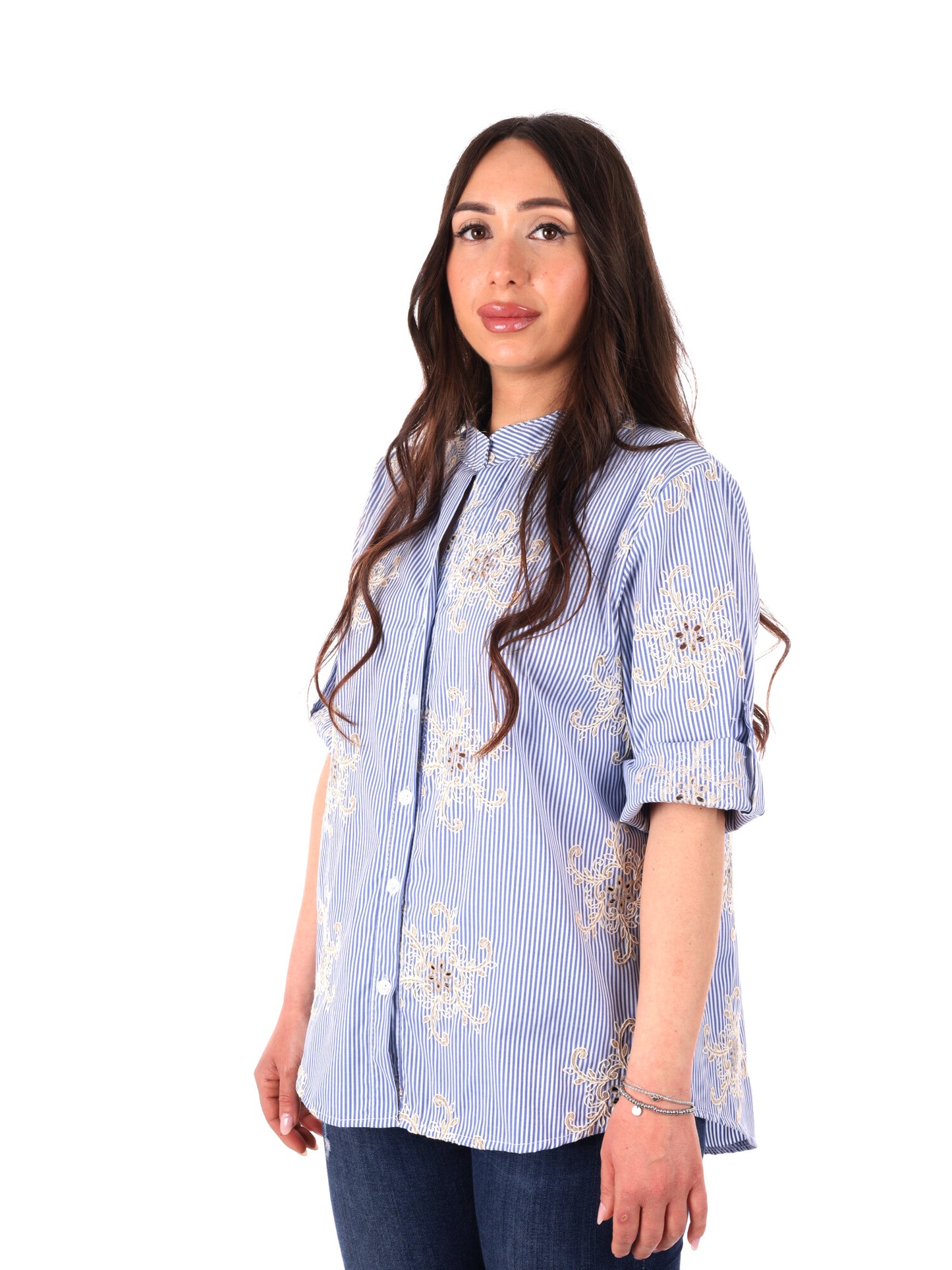 Camicia azzurra Miss Love da donna per primavera estate