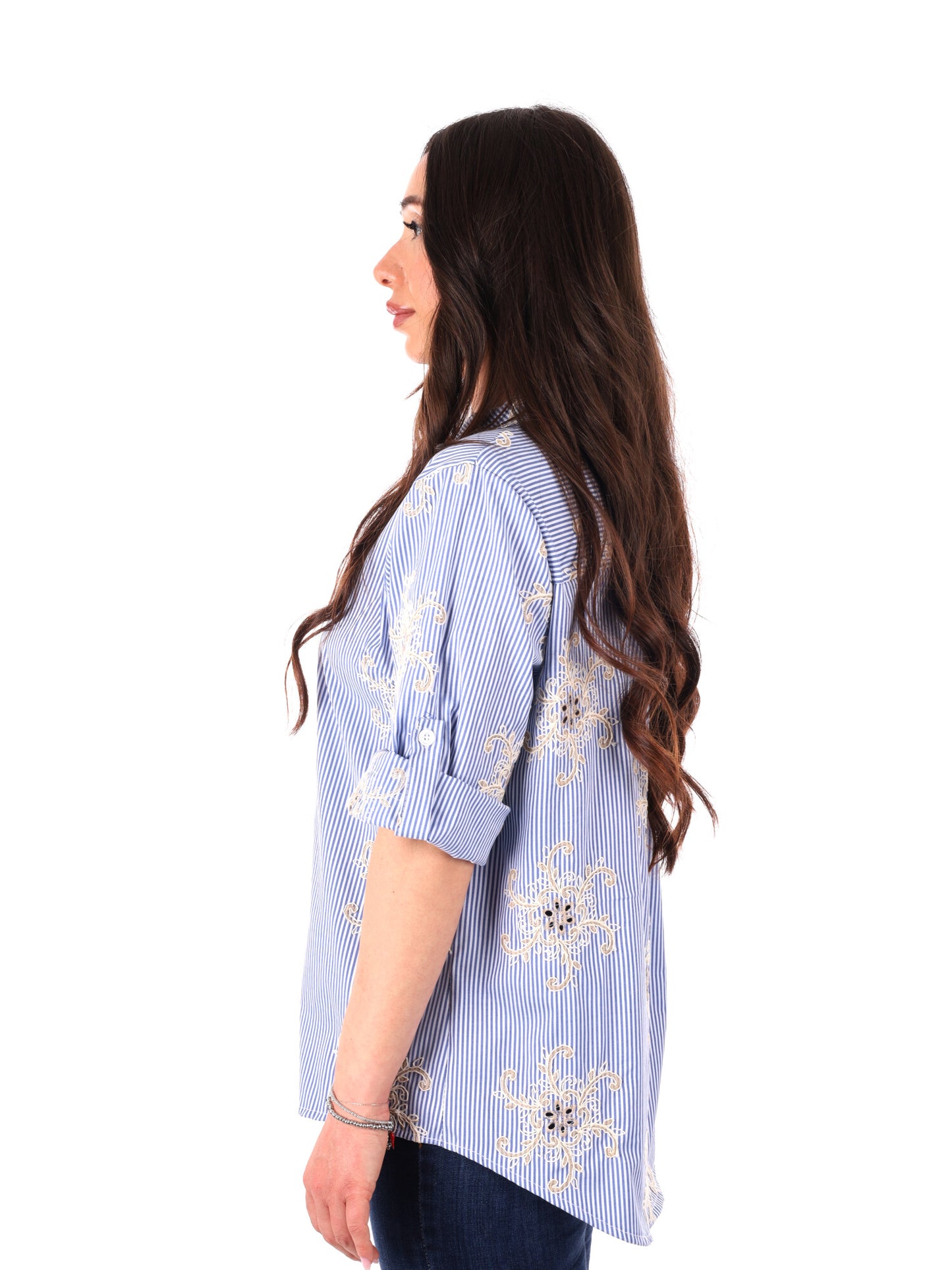 Camicia azzurra Miss Love da donna per primavera estate