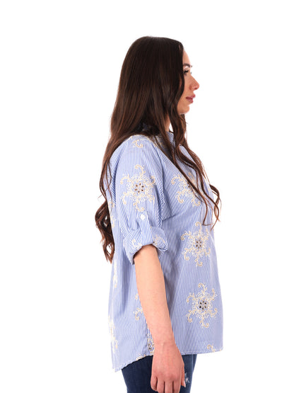 Camicia azzurra Miss Love da donna per primavera estate