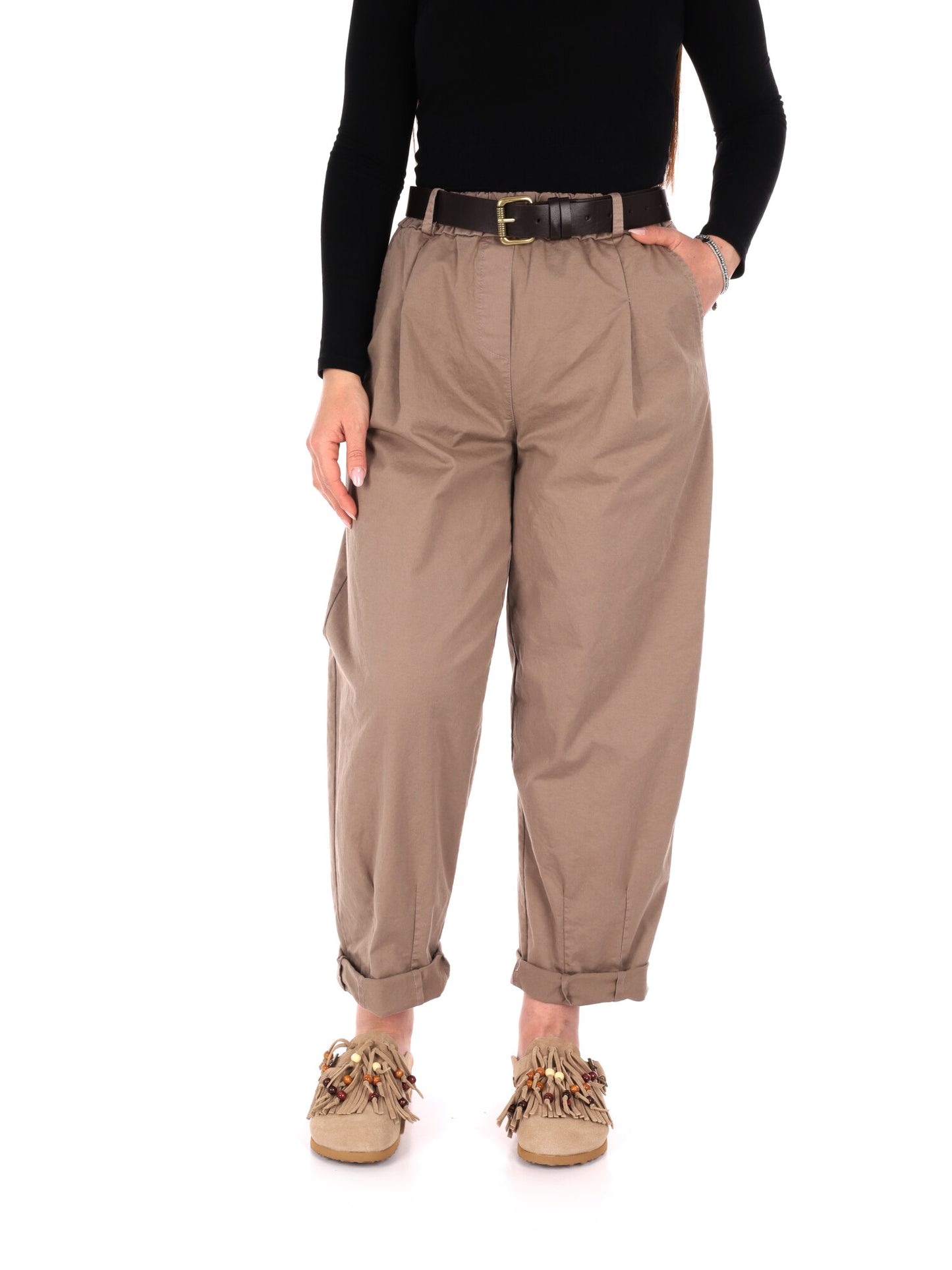 Pantaloni donna Miss Love in tinta fango per la primavera