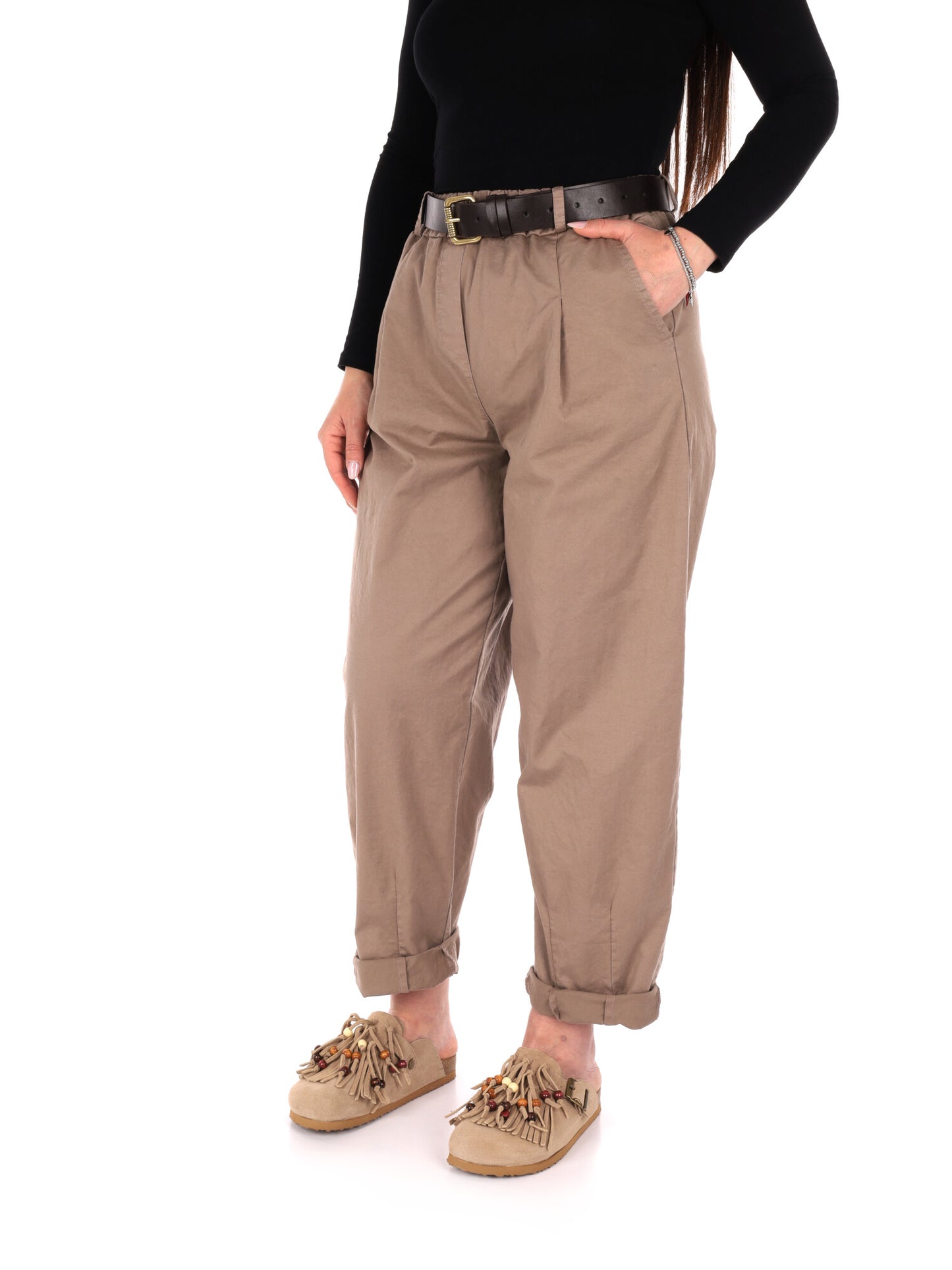 Pantaloni donna Miss Love in tinta fango per la primavera