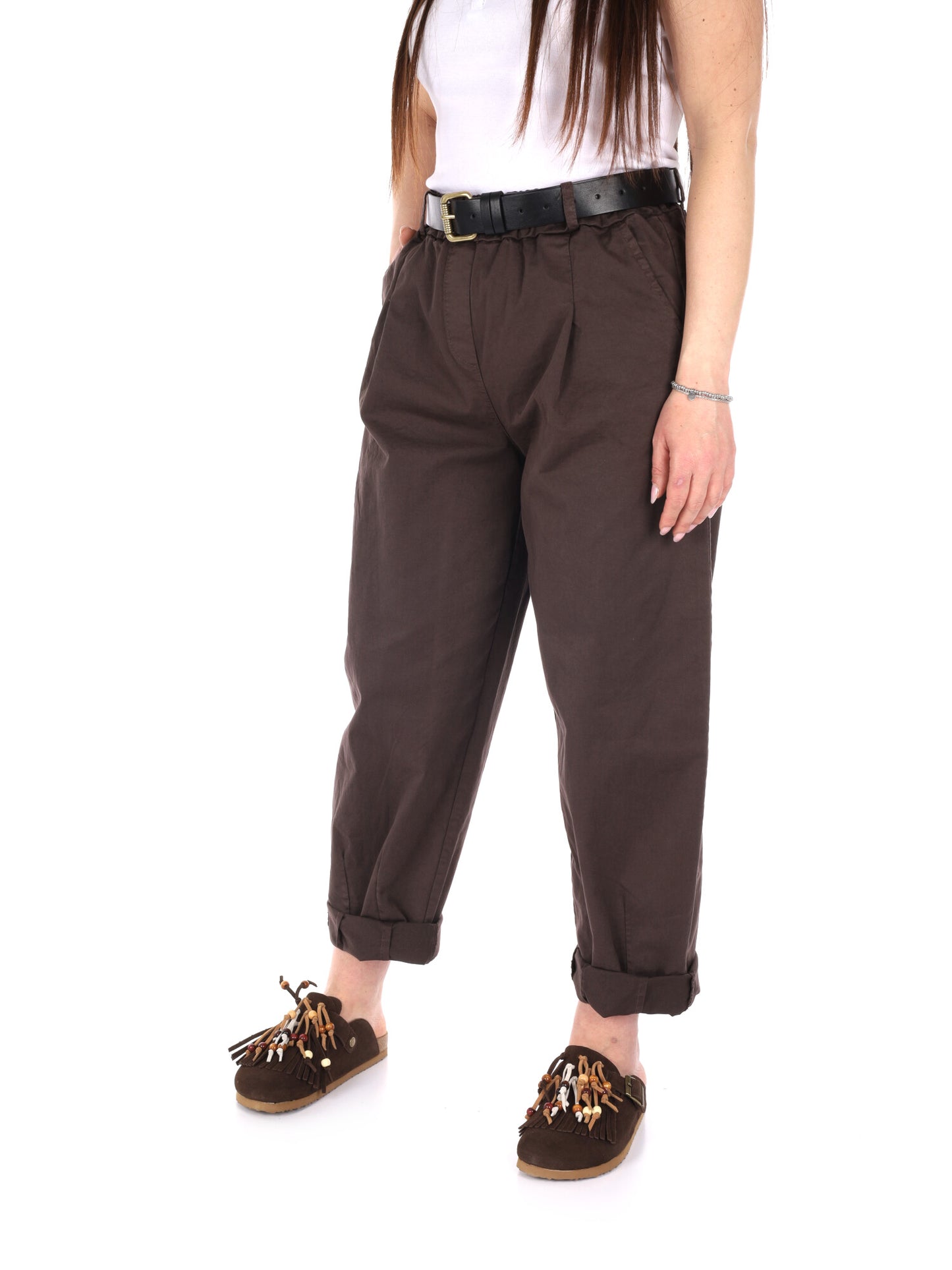 Pantaloni Miss Love donna marroni per la primavera estate