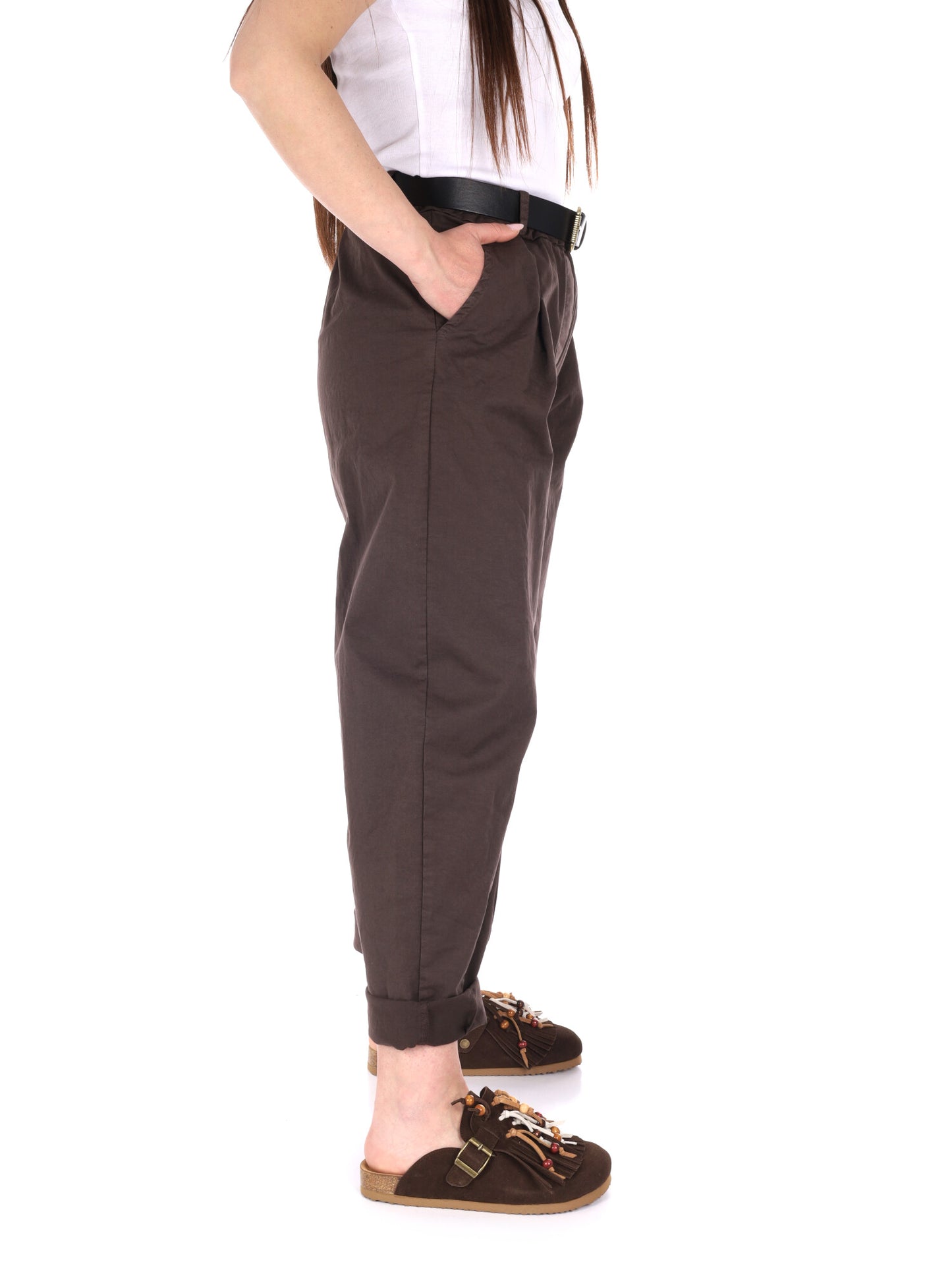 Pantaloni Miss Love donna marroni per la primavera estate