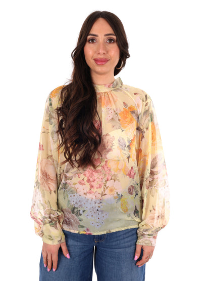 Miss Love blusa loose elegante con stampa e fiocco gialla da donna