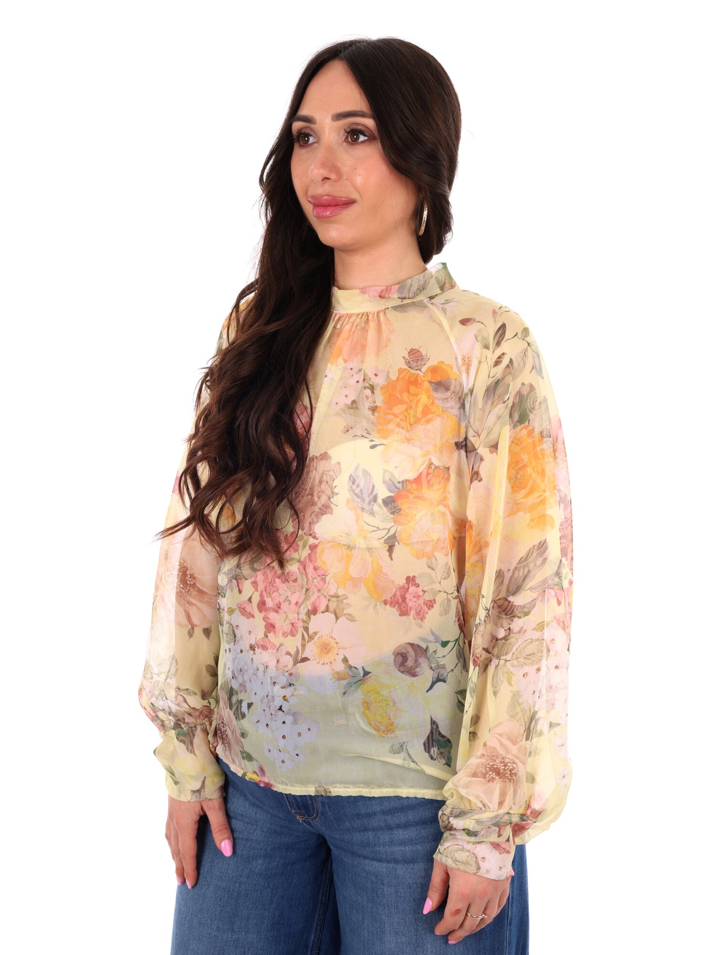 Miss Love blusa loose elegante con stampa e fiocco gialla da donna