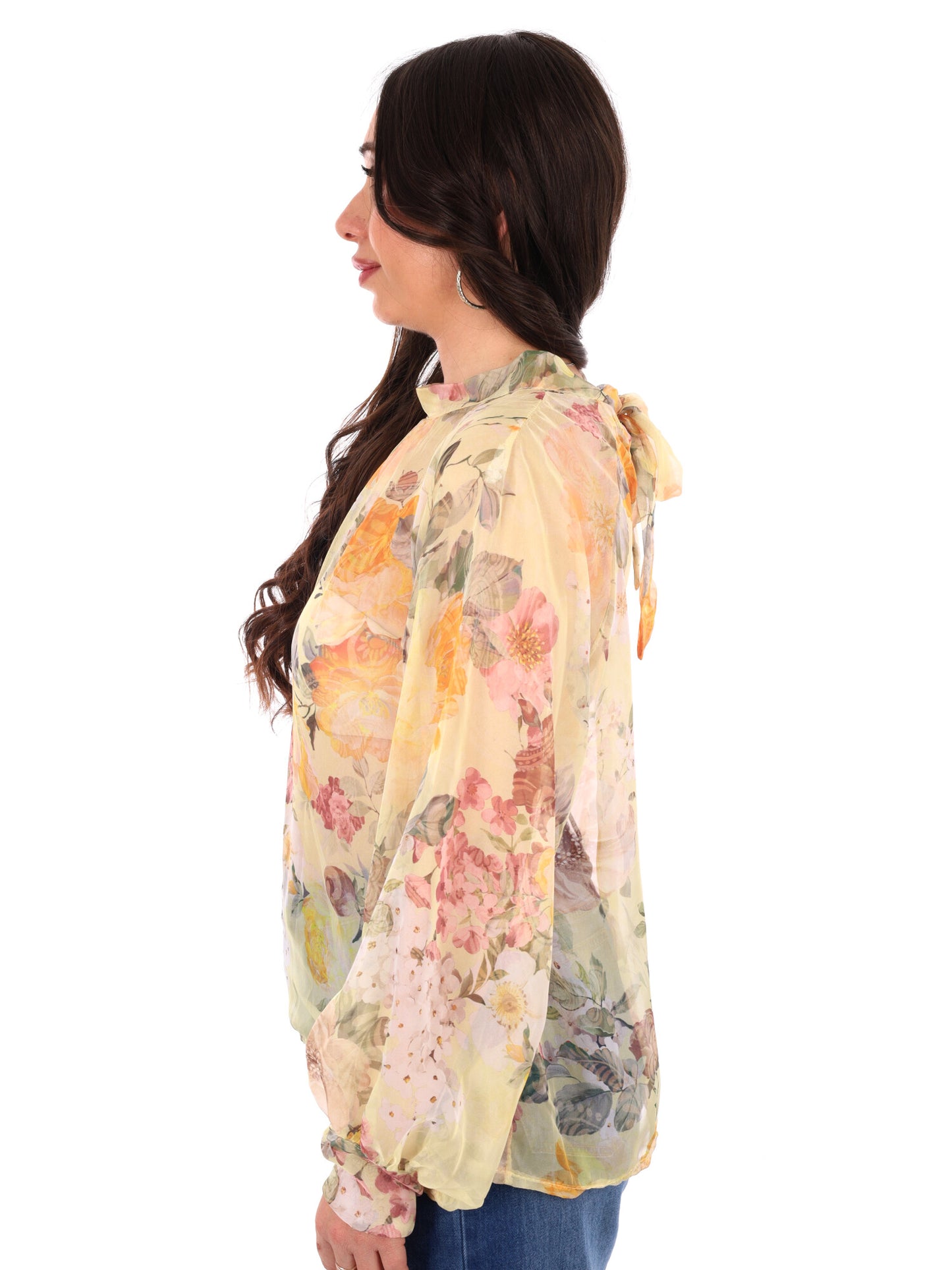 Miss Love blusa loose elegante con stampa e fiocco gialla da donna