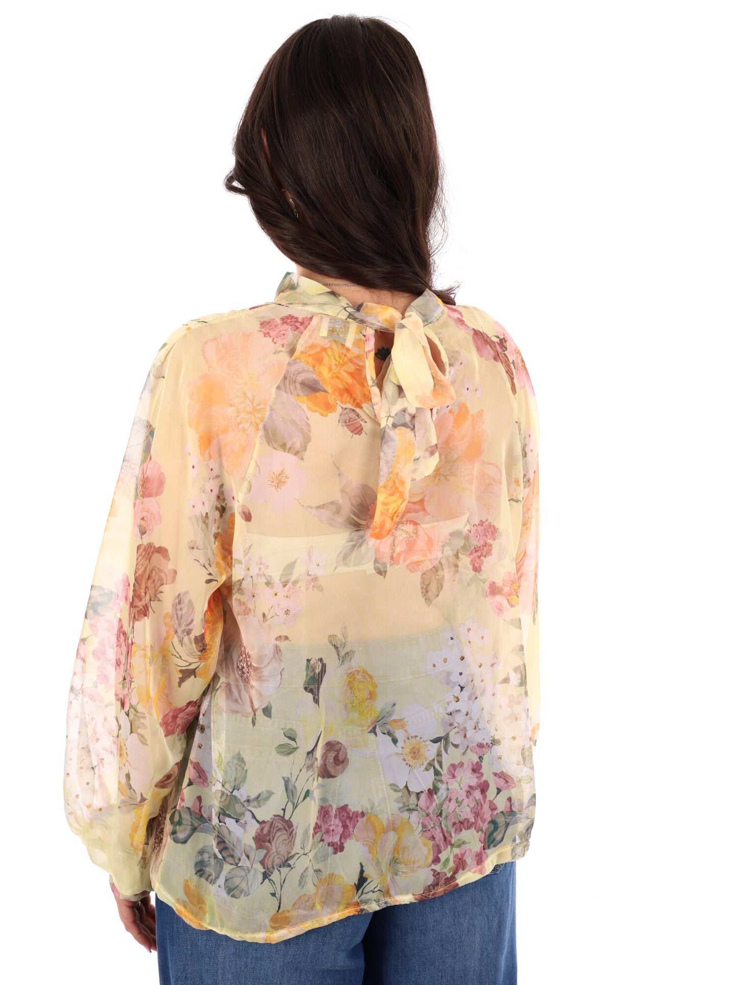 Miss Love blusa loose elegante con stampa e fiocco gialla da donna