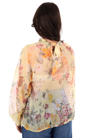 Miss Love blusa loose elegante con stampa e fiocco gialla da donna