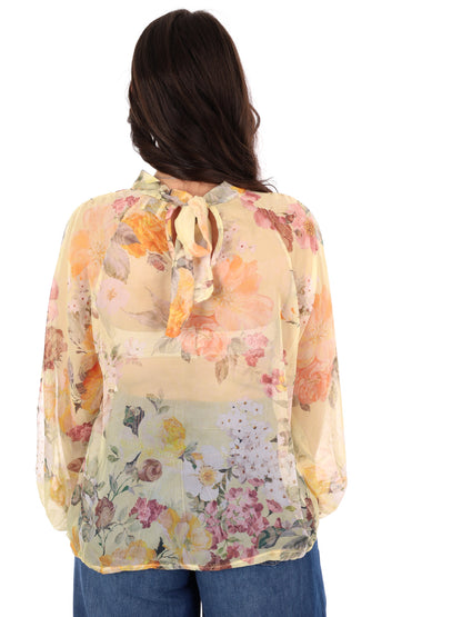 Miss Love blusa loose elegante con stampa e fiocco gialla da donna