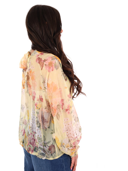 Miss Love blusa loose elegante con stampa e fiocco gialla da donna