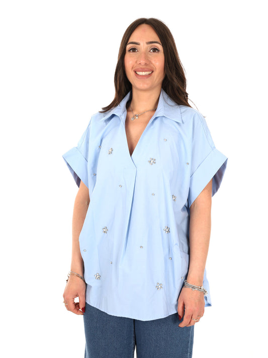 Miss Love camicia donna azzurra elegante e versatile