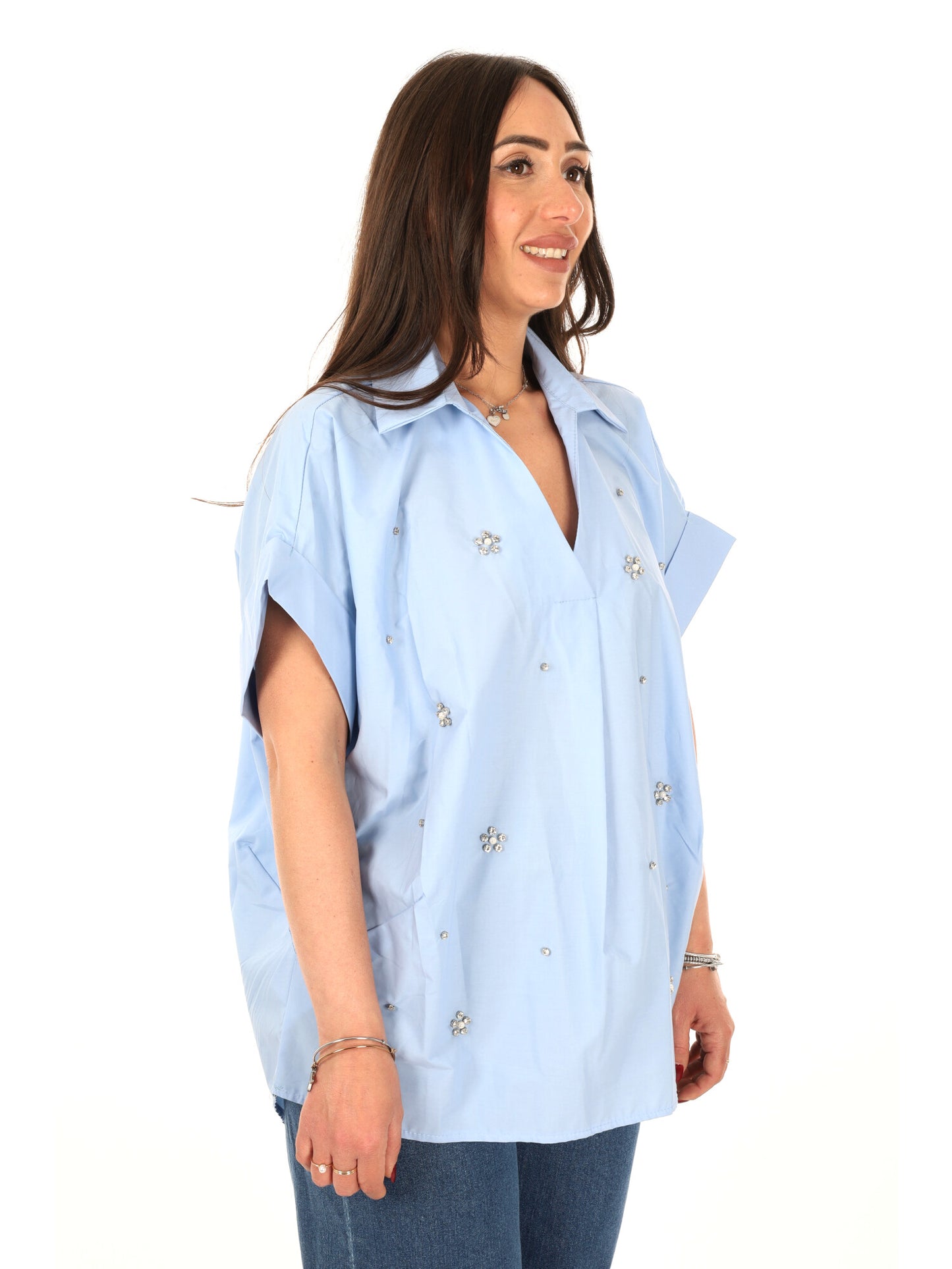 Miss Love camicia donna azzurra elegante e versatile