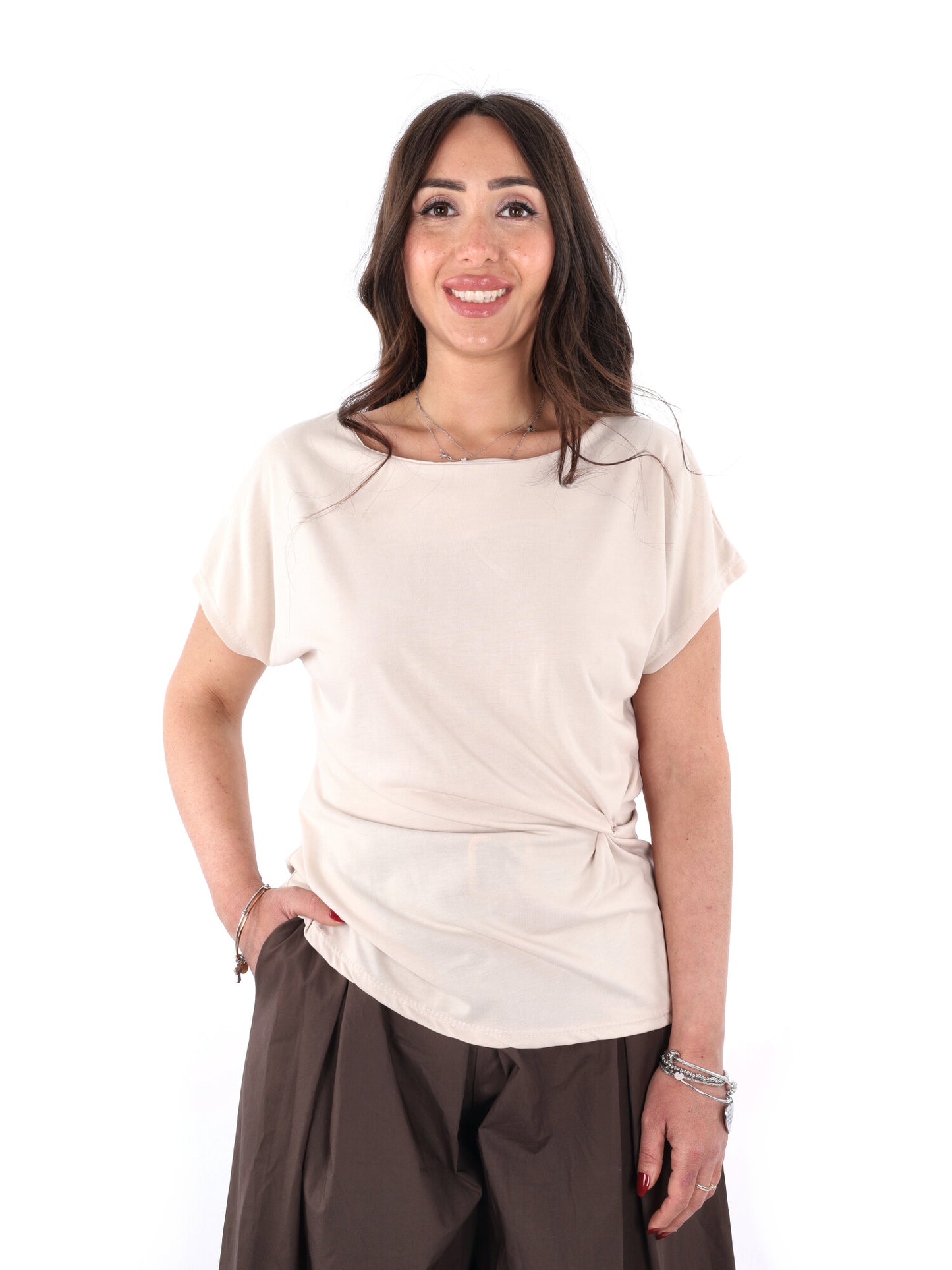 Miss Love t-shirt maniche corte beige da donna