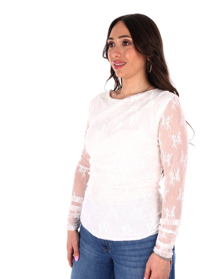 Miss Love maglia a maniche lunghe bianca in pizzo da donna