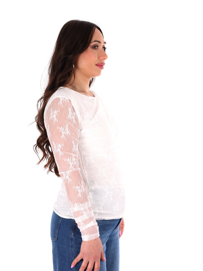 Miss Love maglia a maniche lunghe bianca in pizzo da donna