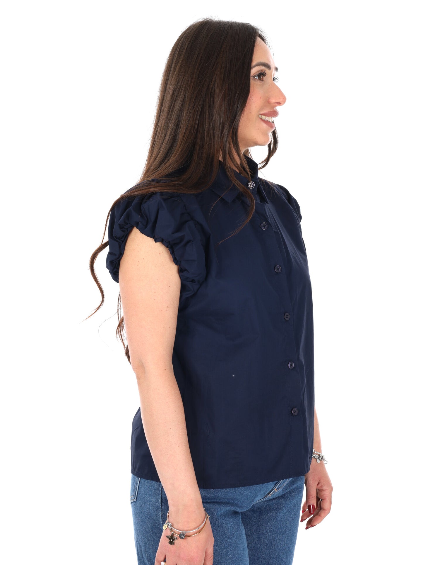 Miss Love camicia oversize donna blu in cotone e poliestere
