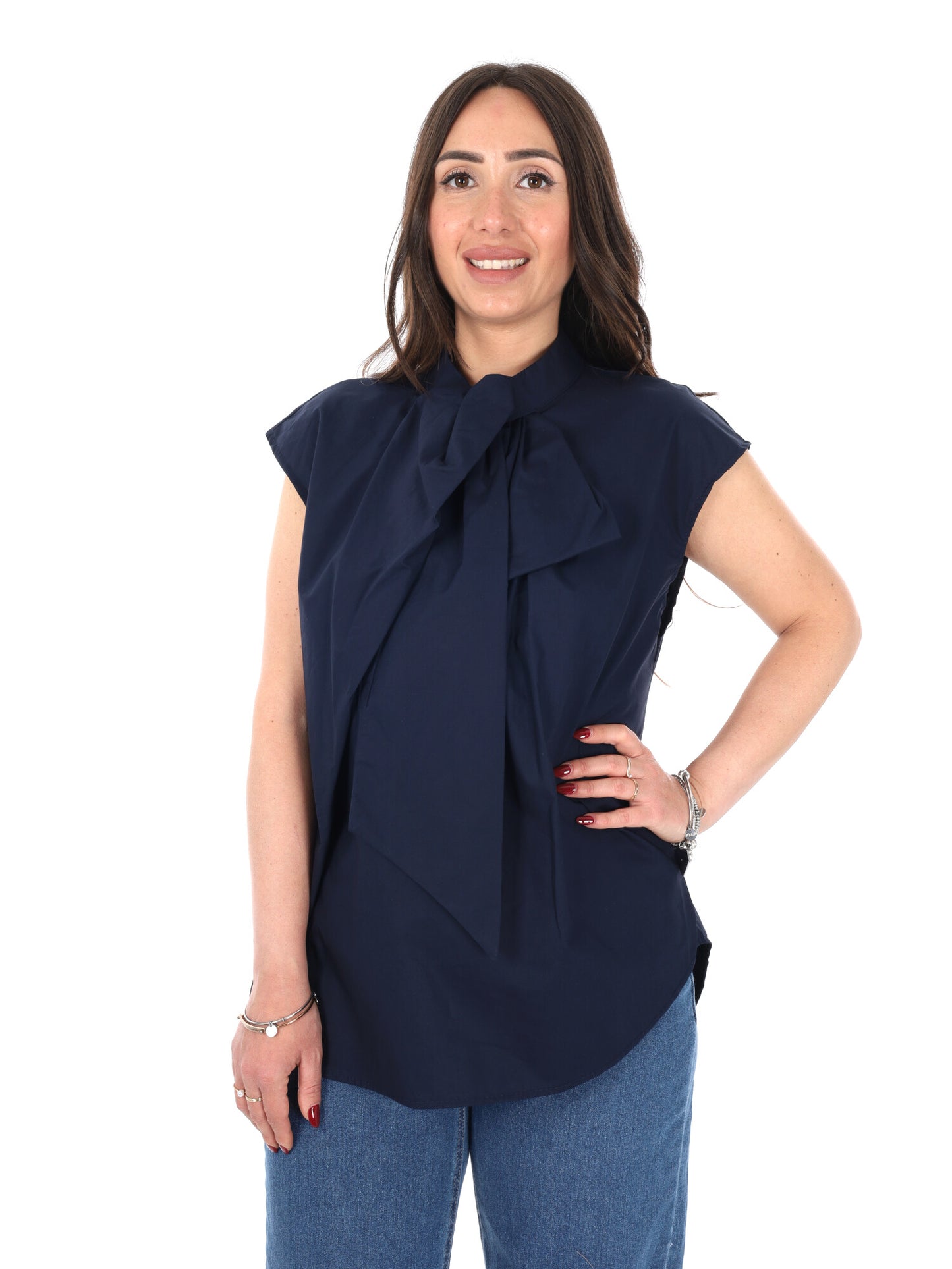 Miss Love camicia donna blu in tessuto leggero e morbido