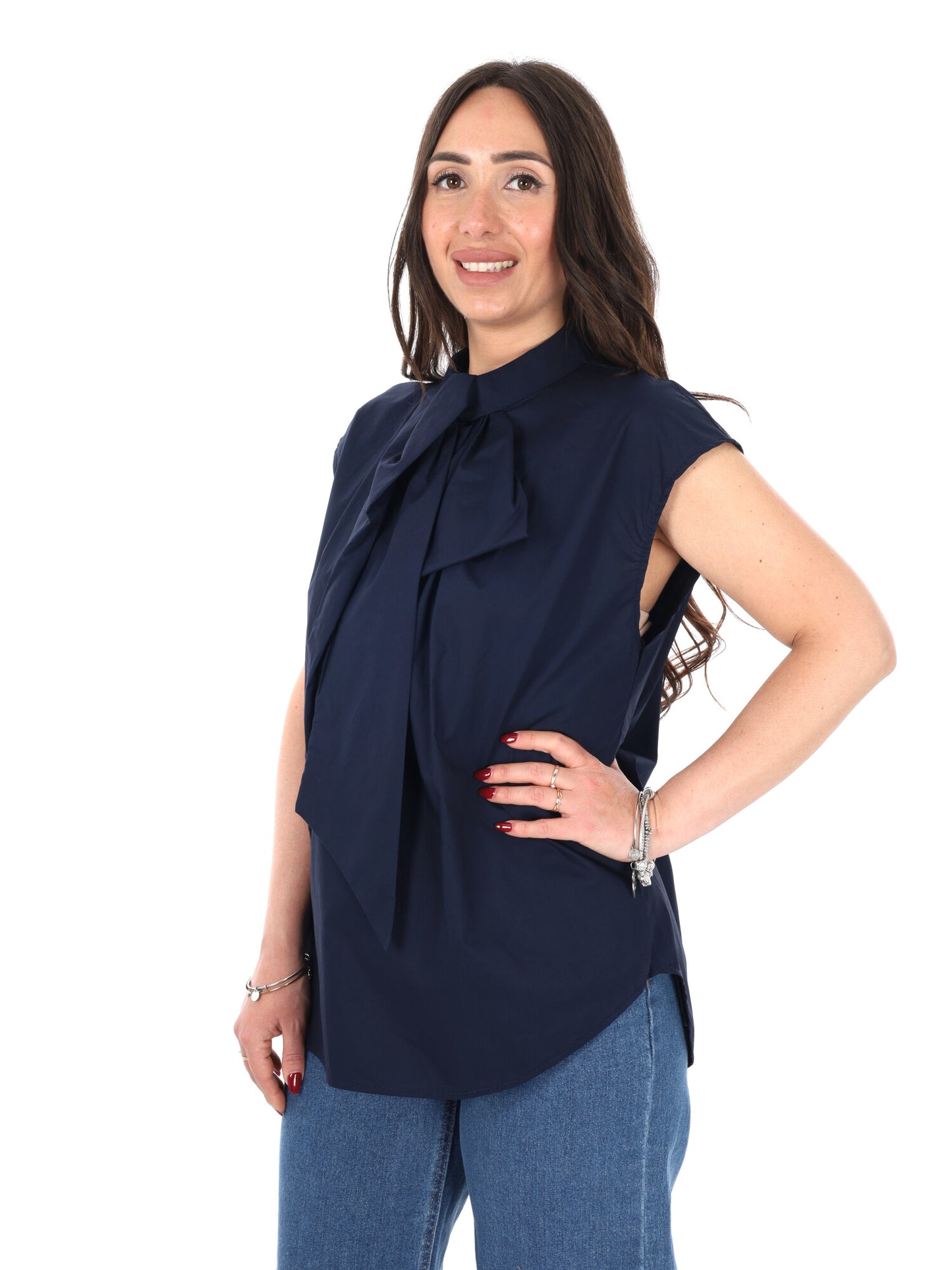 Miss Love camicia donna blu in tessuto leggero e morbido