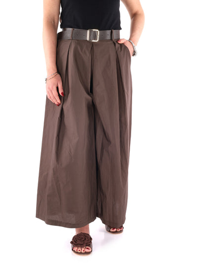 Miss Love, pantalone donna marrone in tessuto elegante