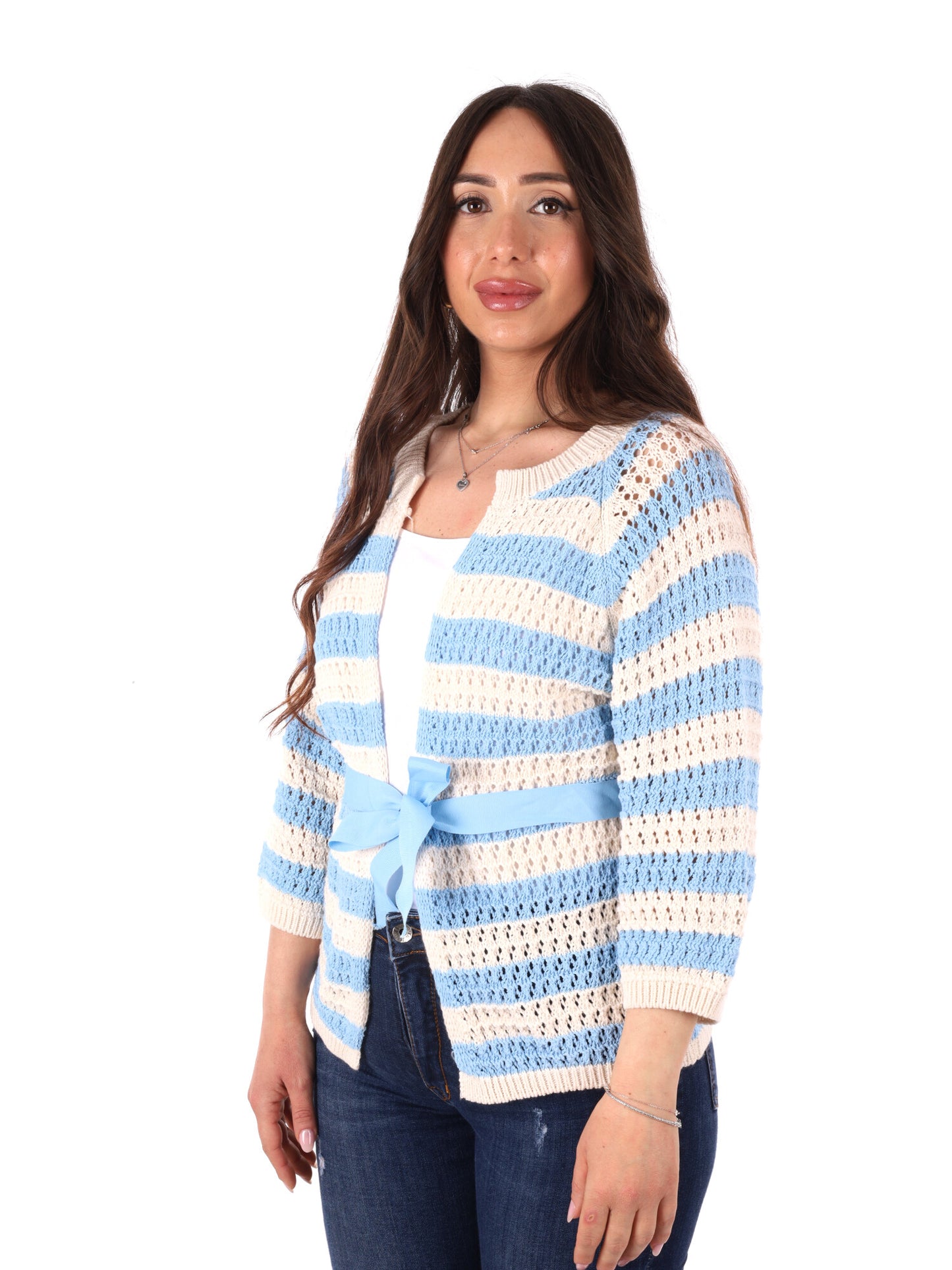 Maglia azzurra Miss Love da donna in tessuto leggero e morbido