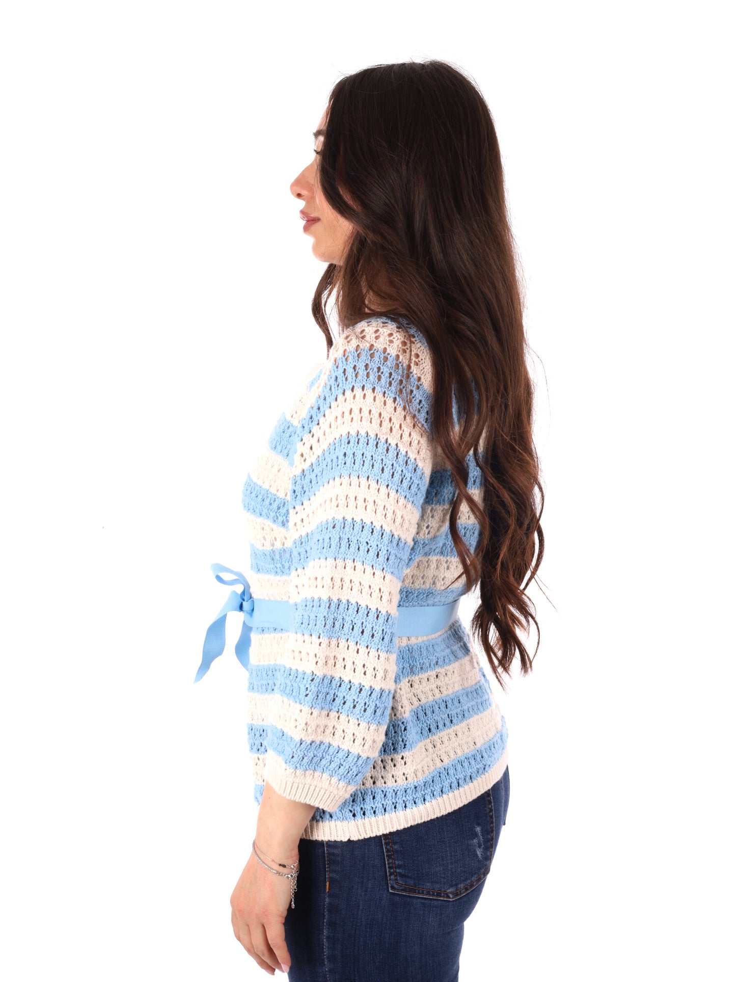 Maglia azzurra Miss Love da donna in tessuto leggero e morbido