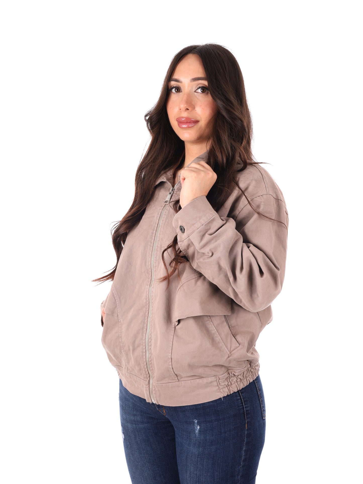 Giubbino donna Miss Love in color fango per primavera ed estate