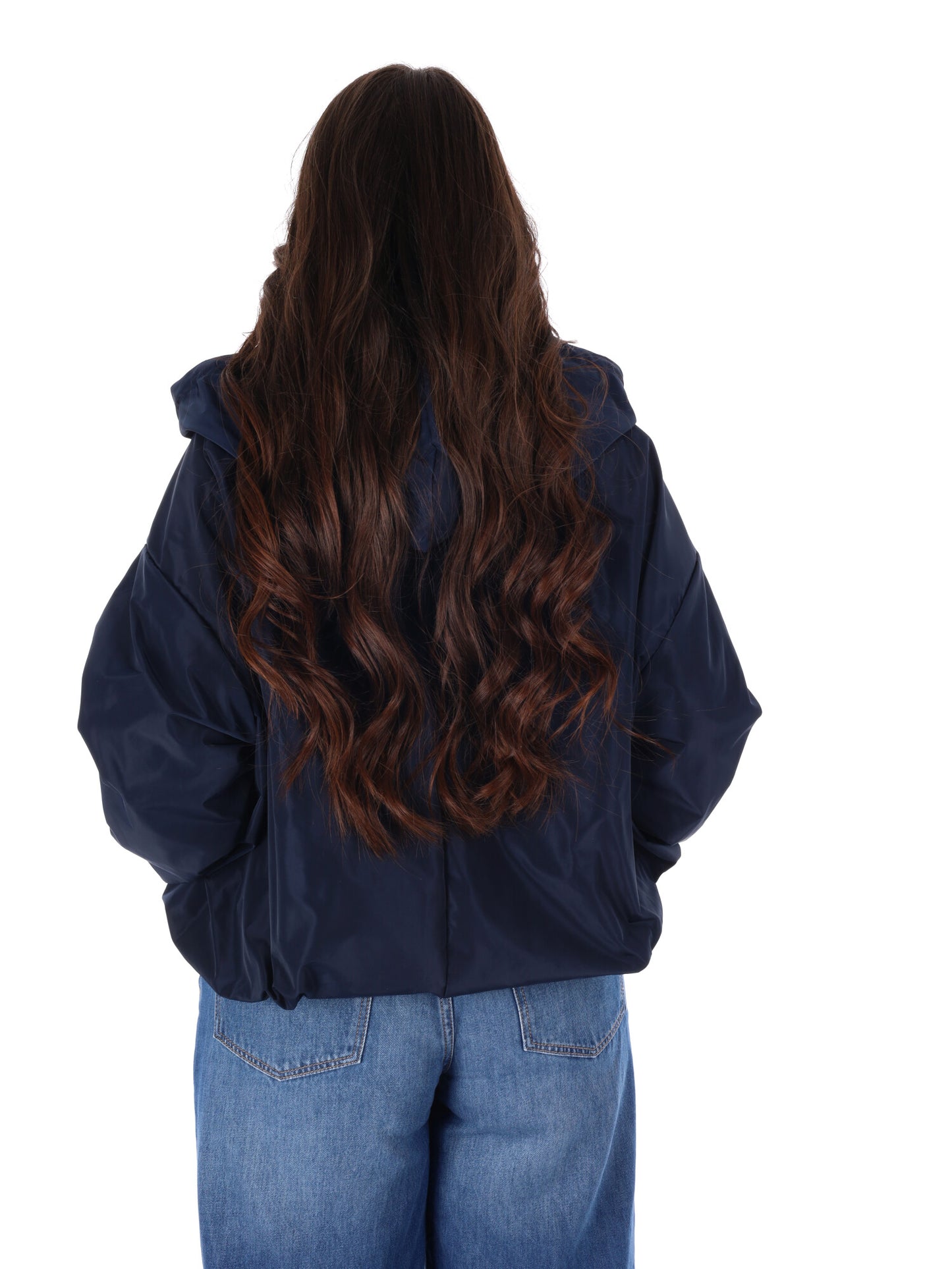 Giubbino cropped blu con cappuccio Miss Love da donna