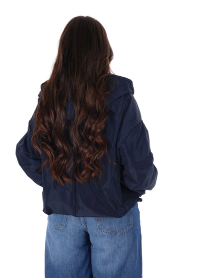 Giubbino cropped blu con cappuccio Miss Love da donna
