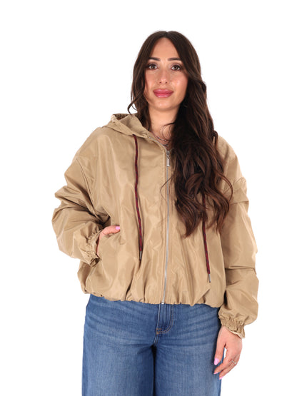 Giubbino cropped beige con cappuccio Miss Love da donna