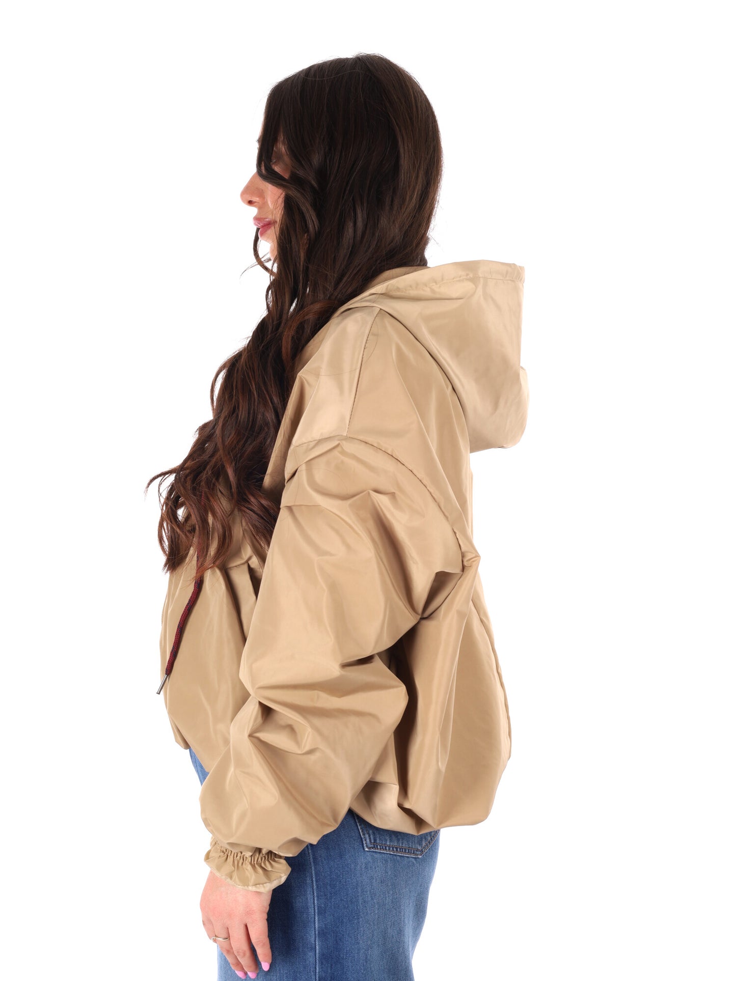 Giubbino cropped beige con cappuccio Miss Love da donna