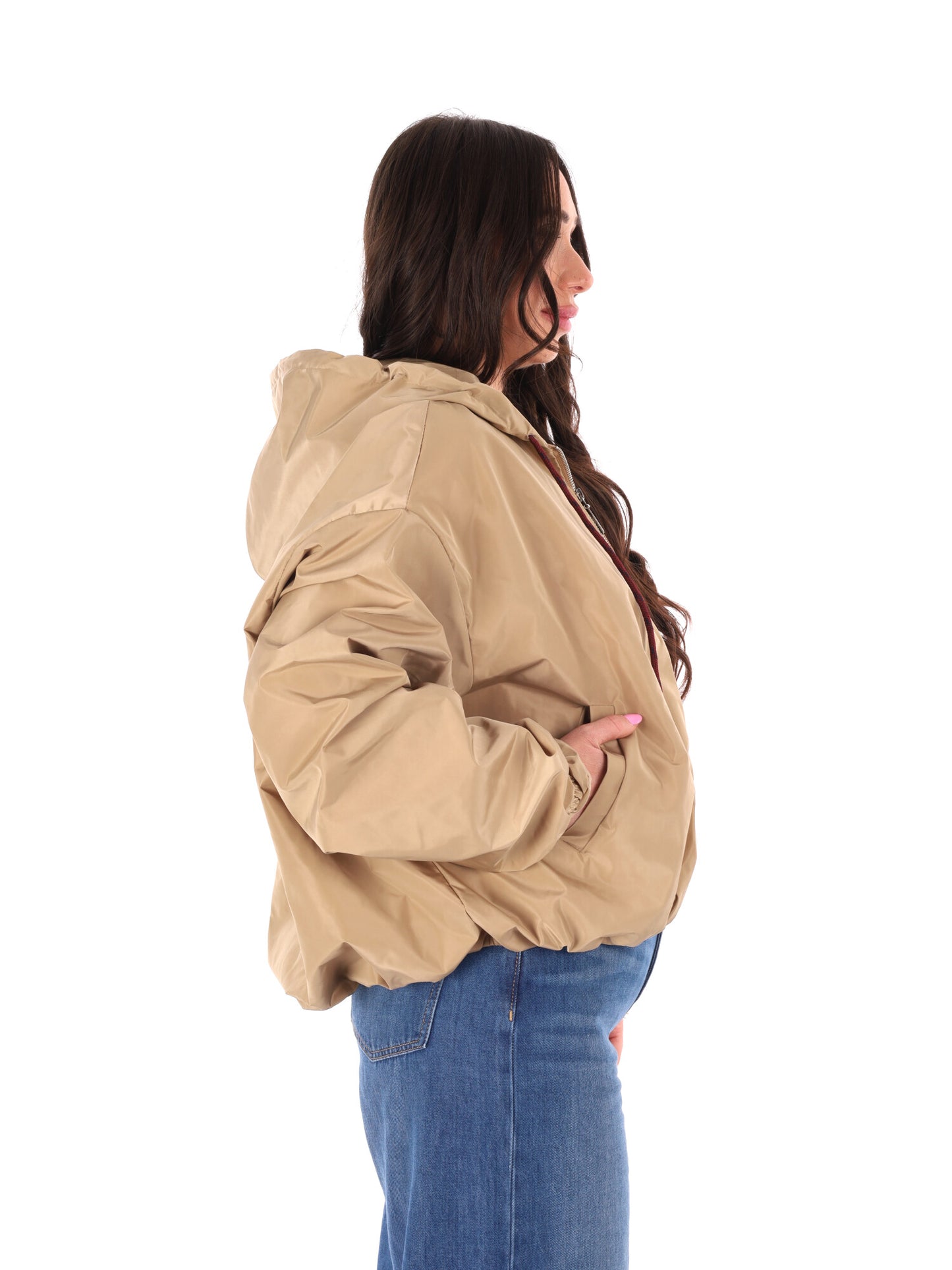 Giubbino cropped beige con cappuccio Miss Love da donna