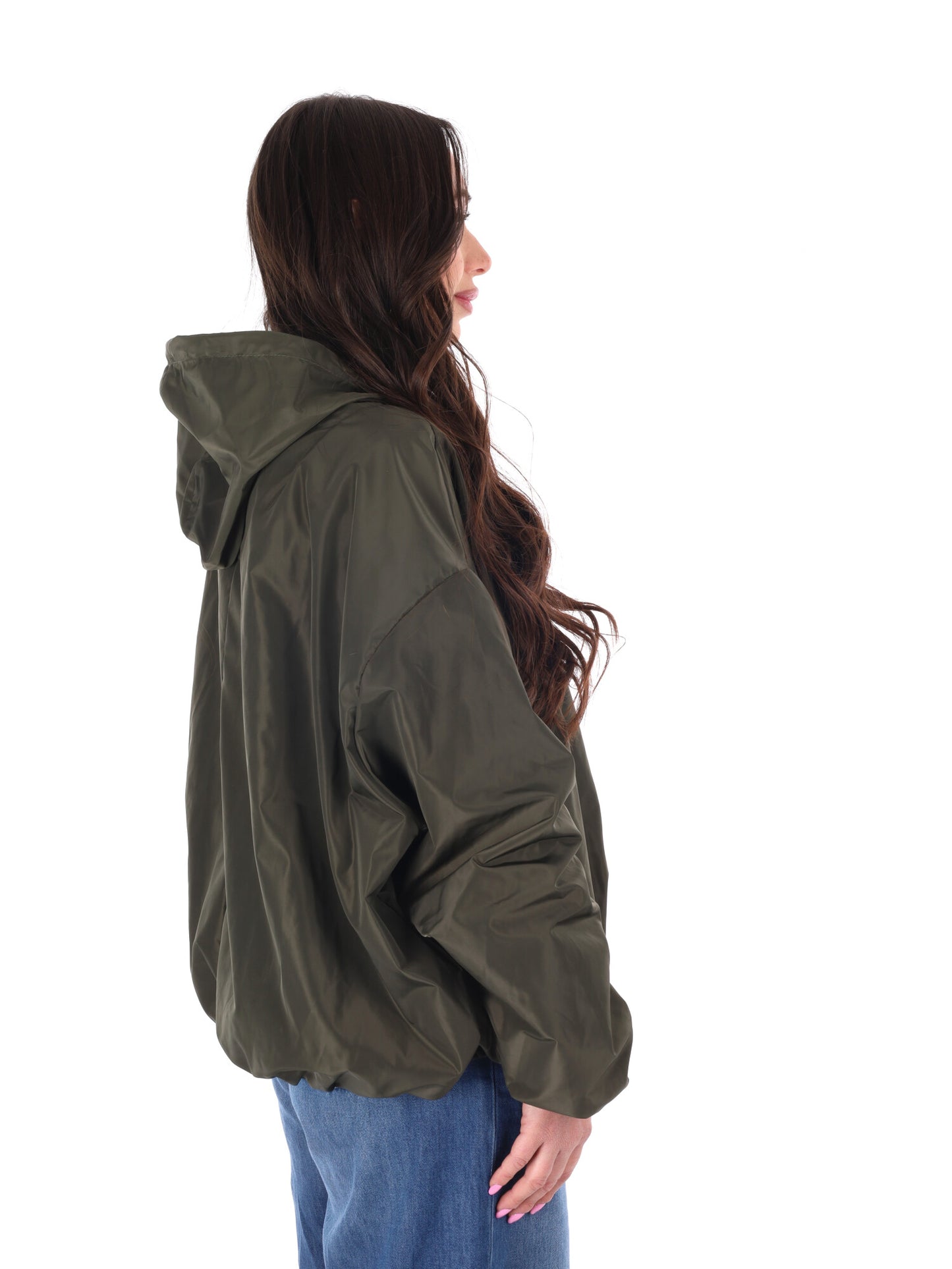 Giubbino cropped verde con cappuccio Miss Love da donna