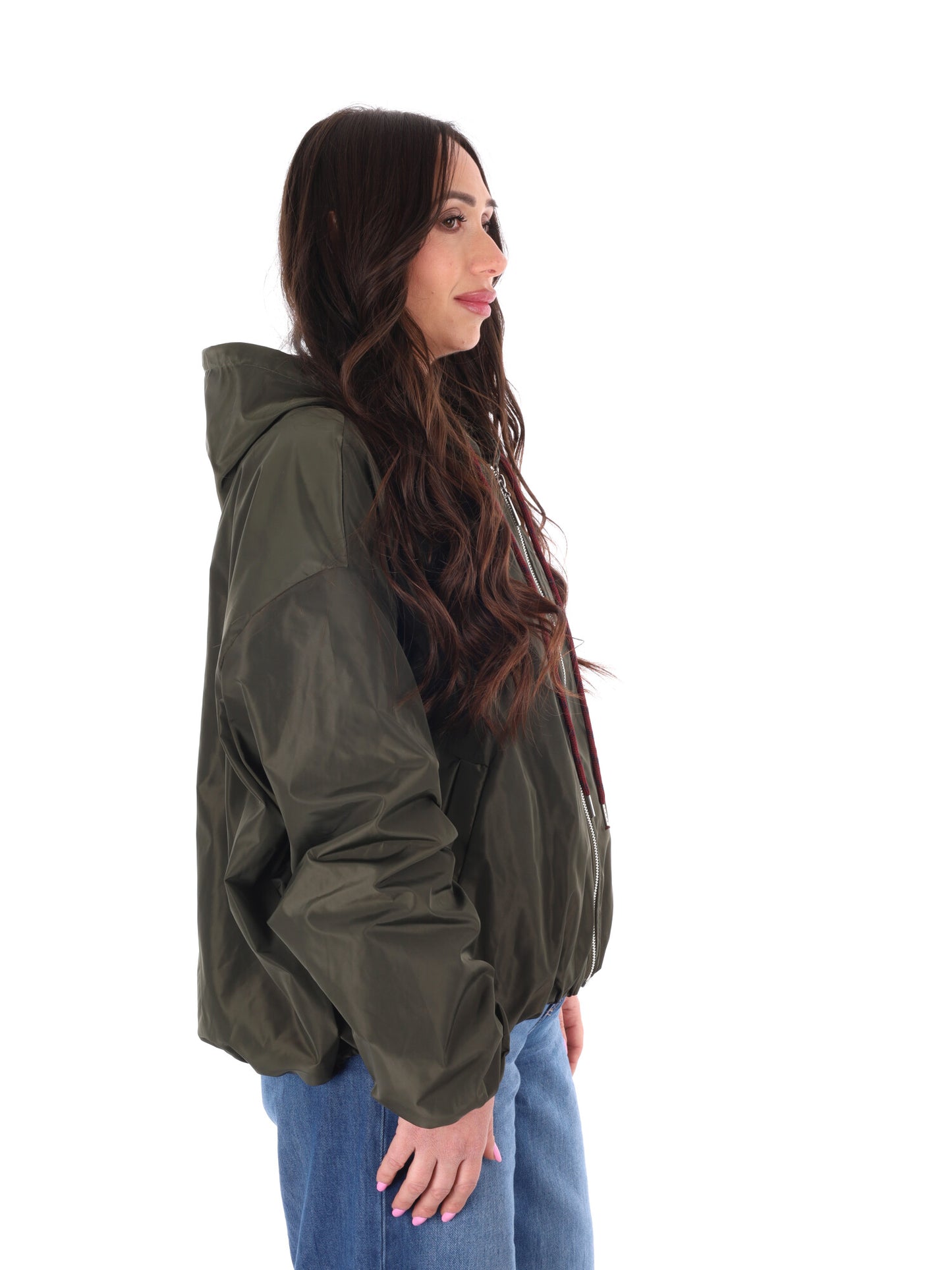 Giubbino cropped verde con cappuccio Miss Love da donna