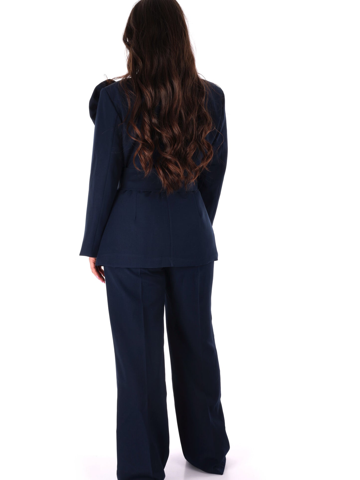 Tailleur elegante Miss Love da donna blu con spilla floreale
