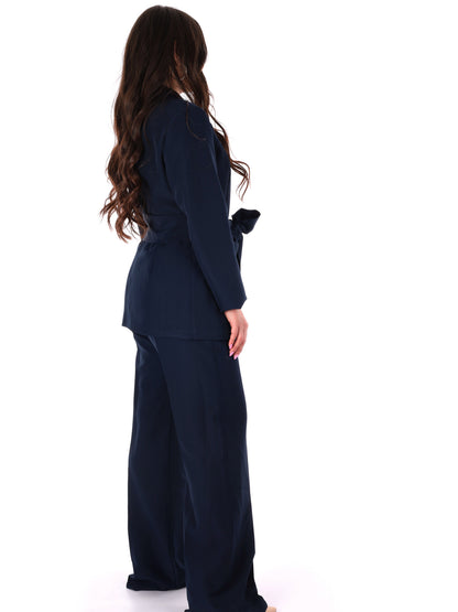 Tailleur elegante Miss Love da donna blu con spilla floreale