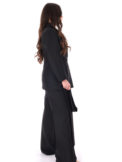 Completo elegante nero Miss Love con spilla fiore da donna