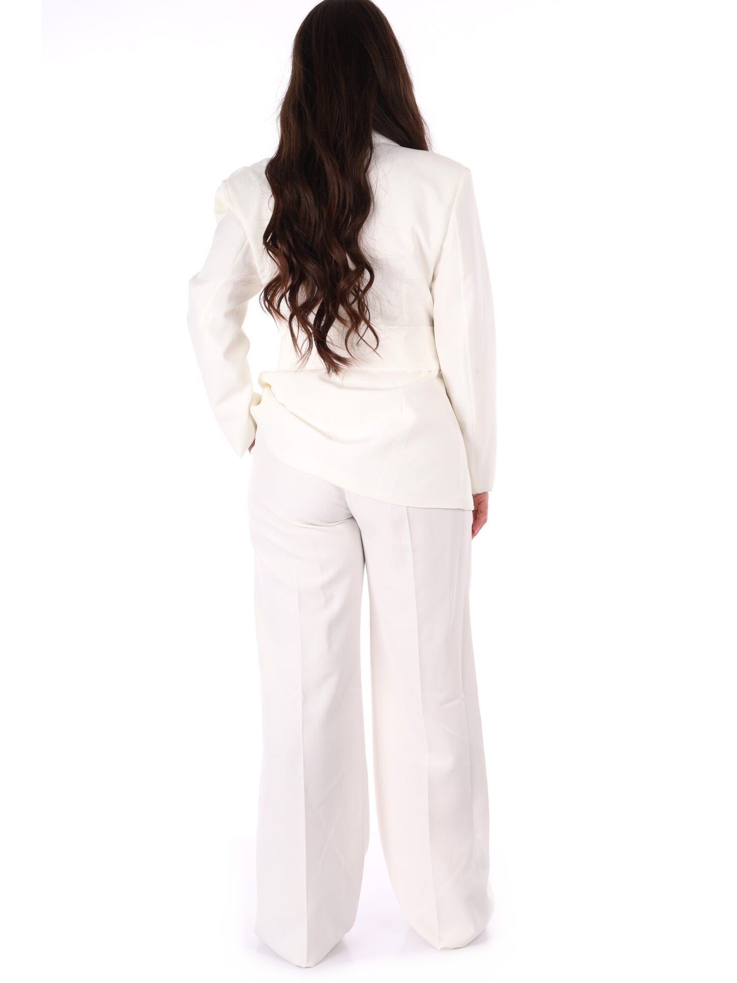 Completo tailleur elegante Miss Love panna da donna con spilla a fiore