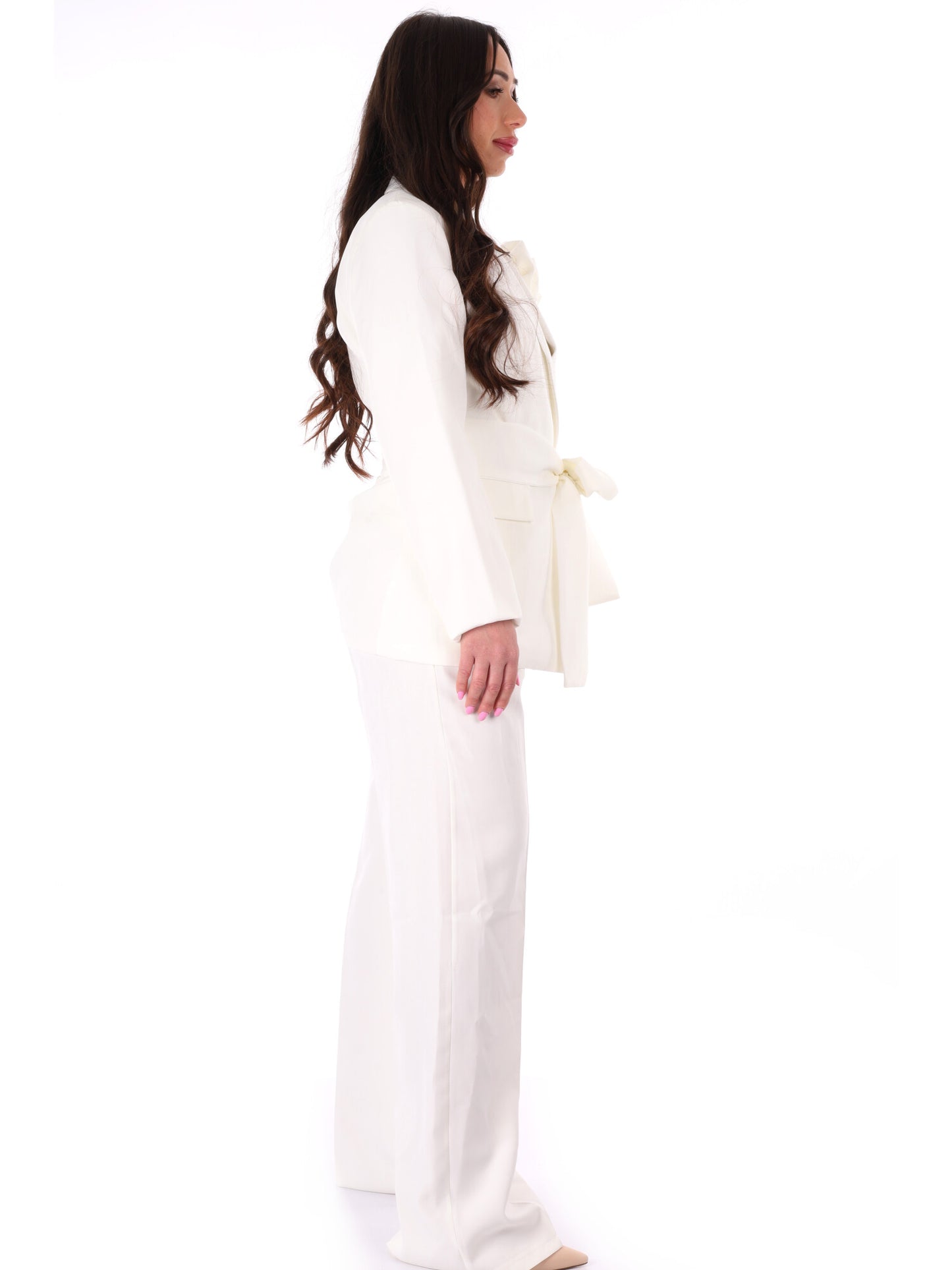 Completo tailleur elegante Miss Love panna da donna con spilla a fiore