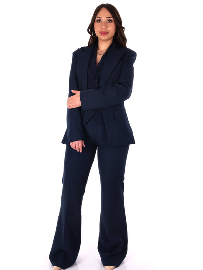 Tailleur elegante Miss Love da donna in blu con taglio slim