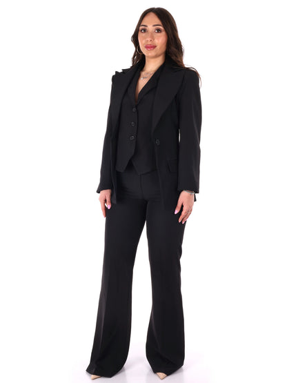 Elegante completo tailleur nero Miss Love da donna con vestibilità slim